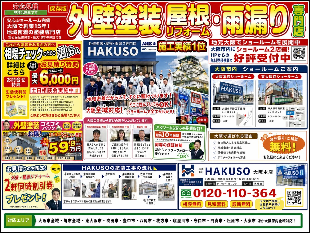 塗装会社向けチラシの制作サンプル(デザイン例・記載内容はダミー)